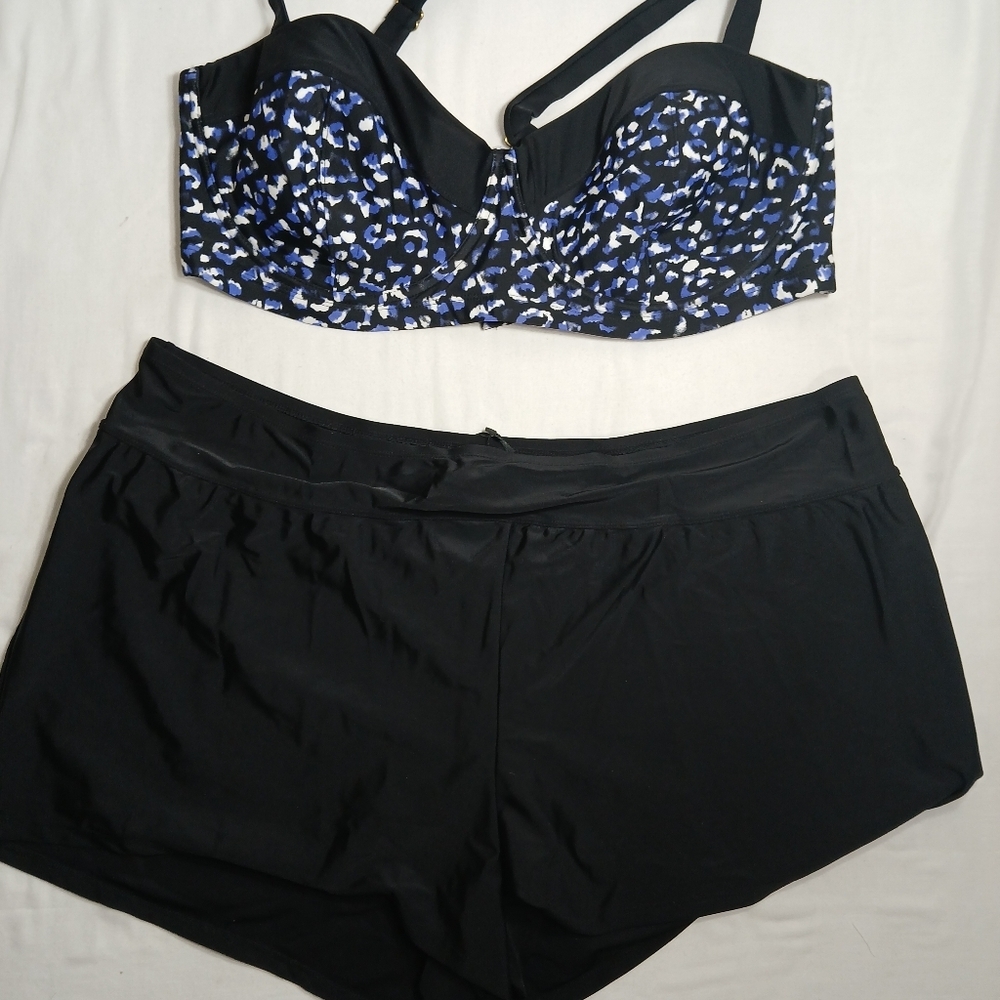 Ava & Viv Black and Blue Women's Swim Set Women's Size 24W/26W